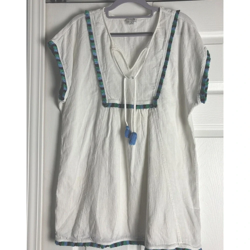 J. Crew‎ S Embroidered Fringe Beach Tunic Top Tassels Cover Up White G4885